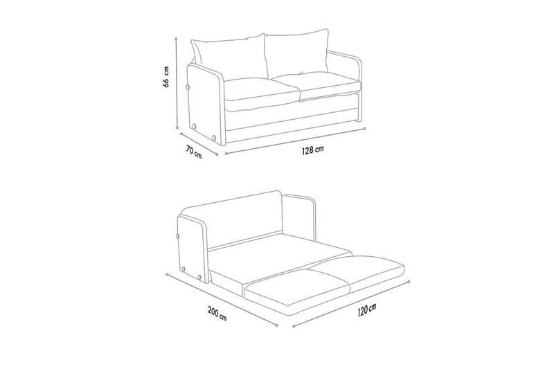 2-sits bäddsoffa Rubby (128 x 70 x 66 cm) Grå - Grå - Möbler - Soffa - Bäddsoffa