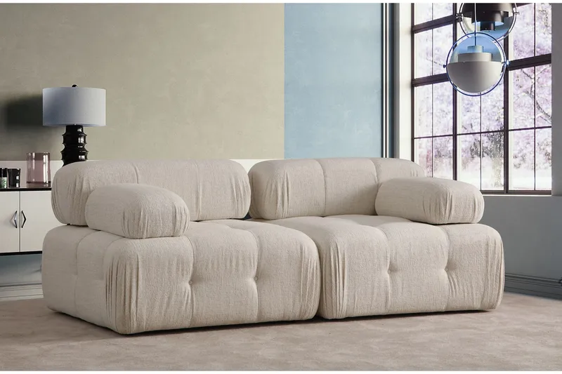 Belgin Bubblig Djup Soffa 2-sits med fasta armstöd - Cream / Beige / Ljus - Möbler - Soffa - Modulsoffor - Komplett modulsoffa