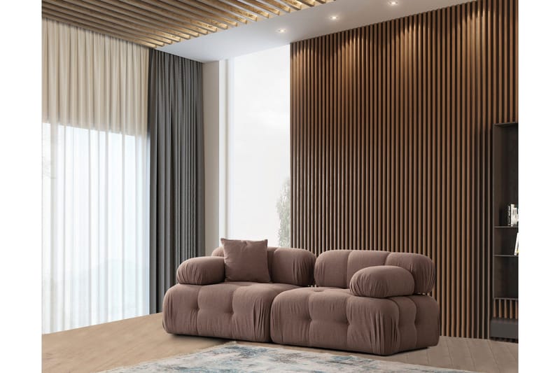 Belgin Bubblig Soffa 2-sits med utfällbara armstöd och ryggstöd, Cappuccino