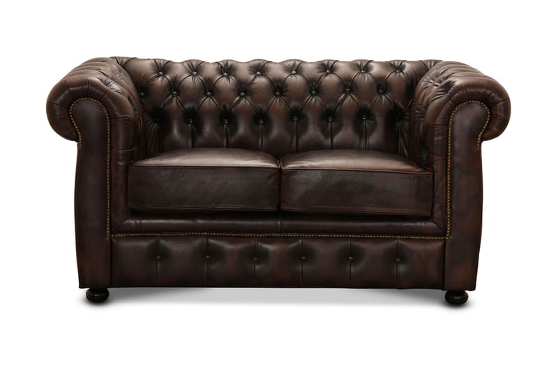 Birmingham Soffa 2-sits - Soffa läder/spalt brun - 2 sits soffa - Chesterfield soffa