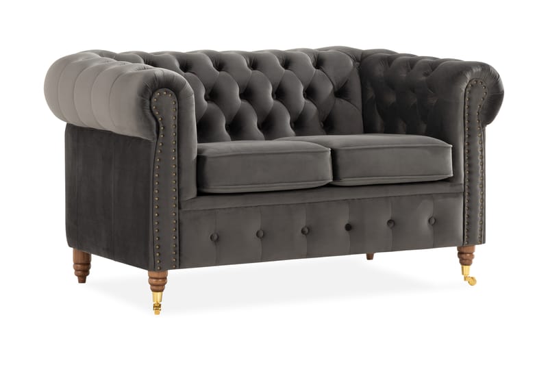 Chesterfield Deluxe 2-sits Soffa - Grå - 2 sits soffa - Chesterfield soffa