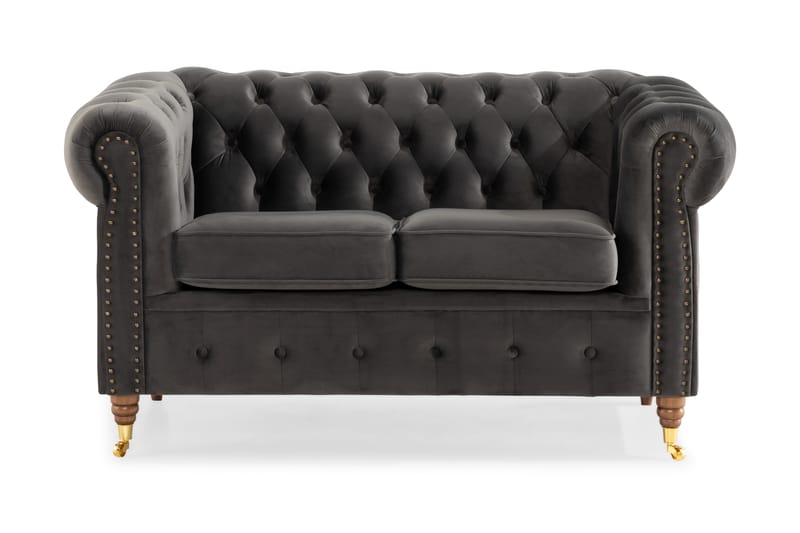 Chesterfield Deluxe 2-sits Soffa - Grå - 2 sits soffa - Chesterfield soffa