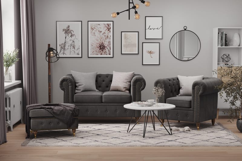Chesterfield Deluxe 2-sits Soffa - Grå - Möbler - Soffa - 2 sits soffa