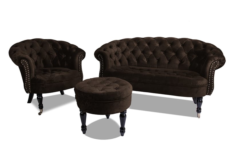 Chesterfield Ludovic Soffa 2-sits - Brun - 2 sits soffa - Chesterfield soffa - Sammetssoffa