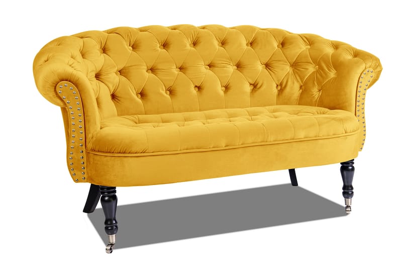 Chesterfield Ludovic Soffa 2-sits - Gul - 2 sits soffa - Chesterfield soffa - Sammetssoffa