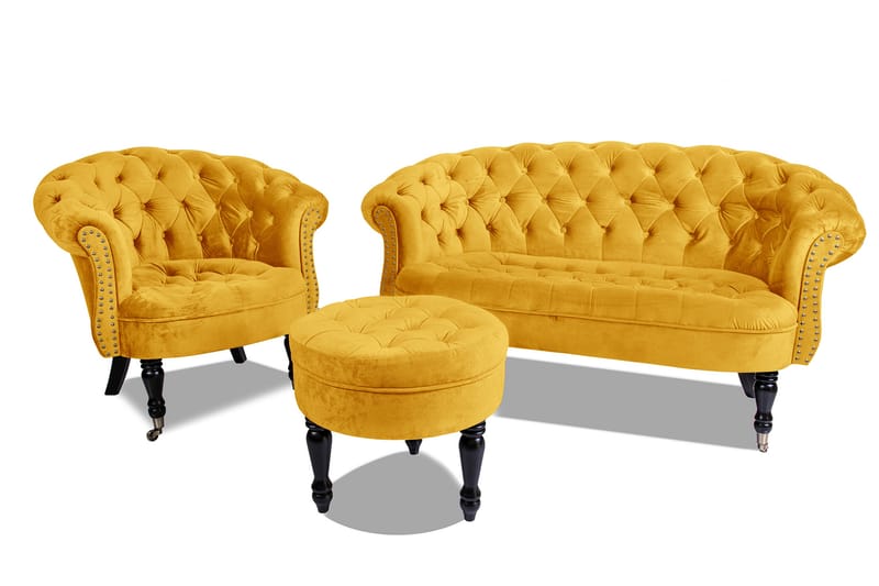 Chesterfield Ludovic Soffa 2-sits - Gul - 2 sits soffa - Chesterfield soffa - Sammetssoffa