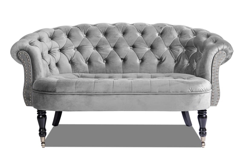 Chesterfield Ludovic Soffa 2-sits - Ljusgrå - 2 sits soffa - Chesterfield soffa - Sammetssoffa