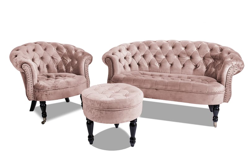 Chesterfield Ludovic Soffa 2-sits - Rosa - 2 sits soffa - Chesterfield soffa - Sammetssoffa