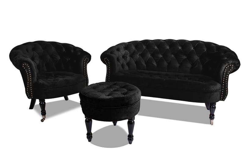 Chesterfield Ludovic Soffa 2-sits - Svart - 2 sits soffa - Chesterfield soffa - Sammetssoffa