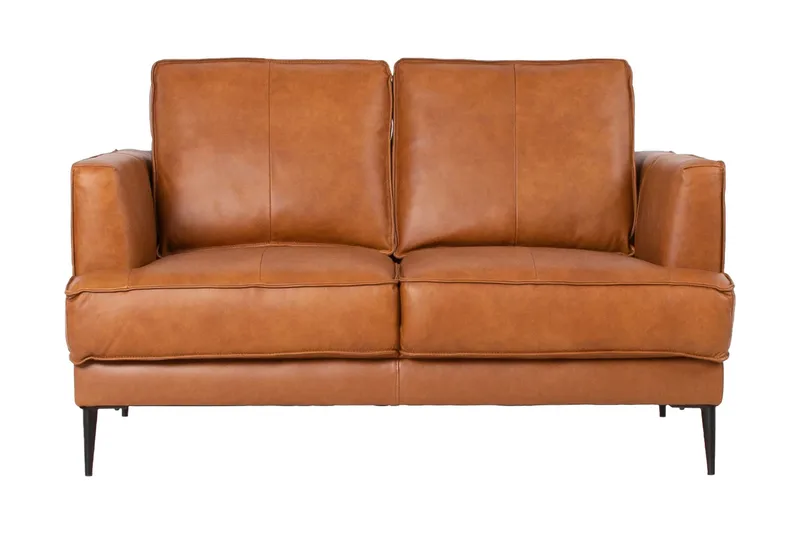 Leo 2-sits Soffa med Smala Armstöd i Skinn - Cognac - Möbler - Soffa - 2 sits soffa