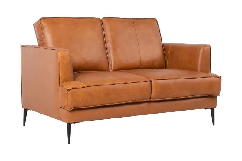 Leo 2-sits Soffa med Smala Armstöd i Skinn - Cognac - Möbler - Soffa - 2 sits soffa