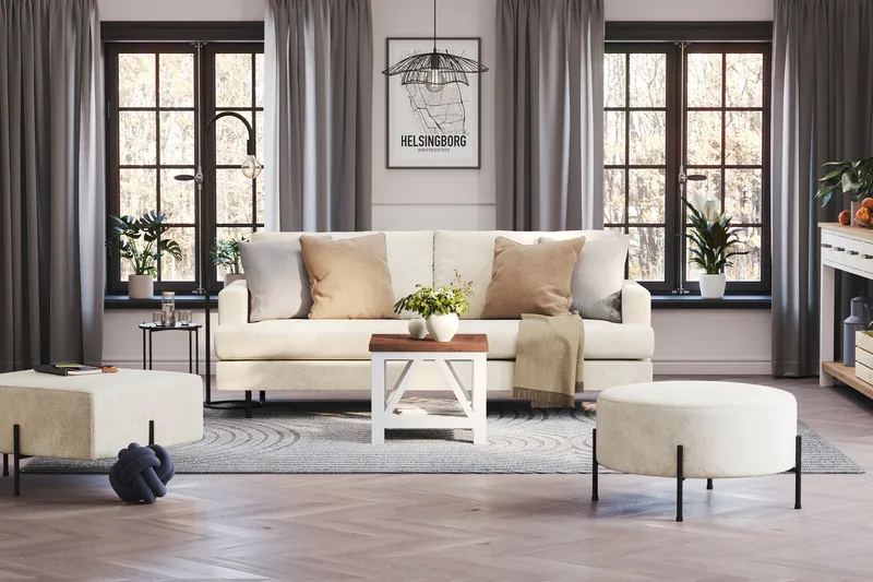 Menard Compact 3-sits Sammetssoffa - Krämvit - Möbler - Soffa - 3 sits soffa