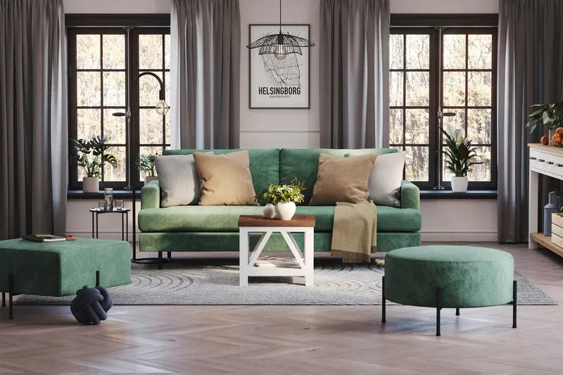 Menard Compact 3-sits Sammetssoffa - Mörkgrön - Möbler - Soffa - 3 sits soffa