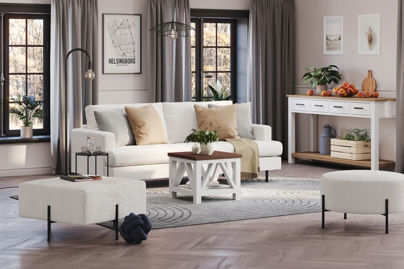 Menard Compact 3-sits Soffa i Bouclé - Vit - Möbler - Soffa - 3 sits soffa