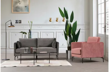 Mezonzo 2-sits Sammetssoffa 177 cm med Smala Armstöd - Grå - Möbler - Soffa - 2 sits soffa