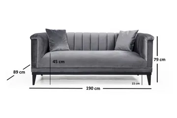 Mezonzo 2-sits Sammetssoffa 190 cm med Kanalsydd Rygg - Grå - Möbler - Soffa - 2 sits soffa