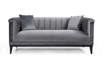 Mezonzo 2-sits Sammetssoffa 190 cm med Kanalsydd Rygg - Grå - Möbler - Soffa - 2 sits soffa