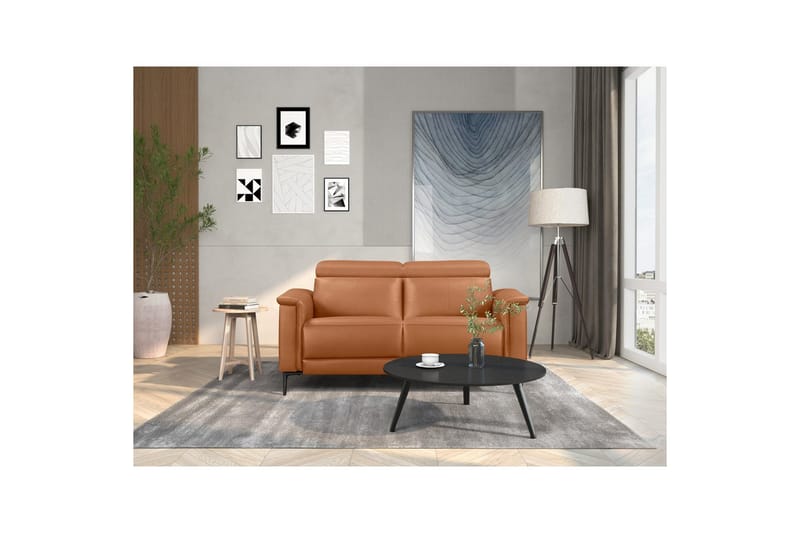 2-sitssoffa Lund Cognac, Läder/PU, Manuell vilstol - Cognac, Läder/PU, Manuell vilstol - Möbler - Soffa - Skinnsoffor