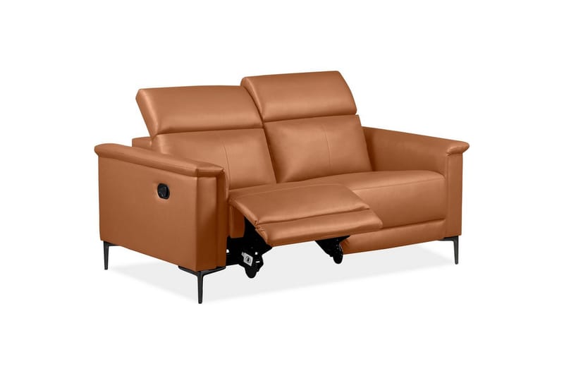 2-sitssoffa Lund Cognac, Läder/PU, Manuell vilstol - Cognac, Läder/PU, Manuell vilstol - Möbler - Soffa - Skinnsoffor