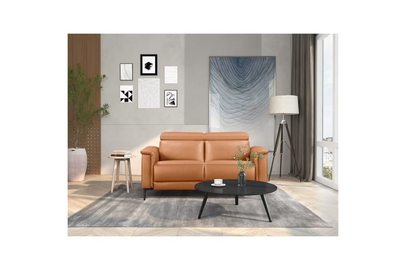 2-sitssoffa Lund Cognac, PU, Manuell vilstol - Cognac, PU, Manuell vilstol - Möbler - Soffa - Skinnsoffor