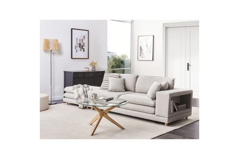 2-sitssoffa med fotpall Heden Beige/ljust trä - Beige/ljust trä - Möbler - Soffa - 2 sits soffa