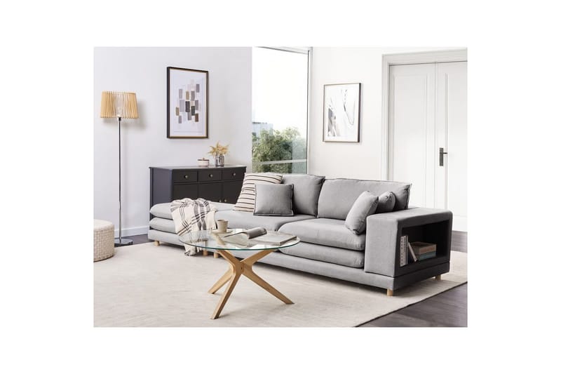 2-sitssoffa med fotpall Heden Grå/ljust trä - Grå/ljust trä - Möbler - Soffa - 2 sits soffa