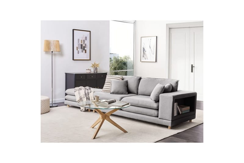 2-sitssoffa med fotpall Heden Grå/ljust trä - Grå/ljust trä - Möbler - Soffa - 2 sits soffa