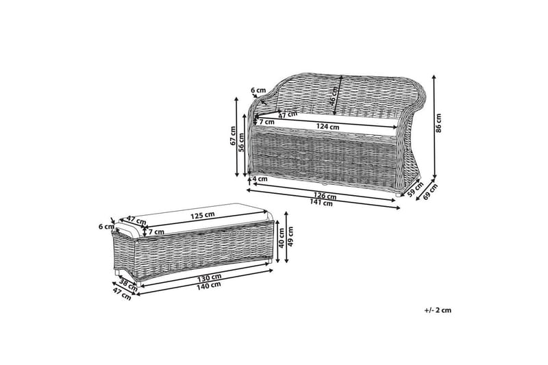 2-sitssoffa med fotpall Susua - Utemöbler - Utesoffa - Trädgårdssoffa