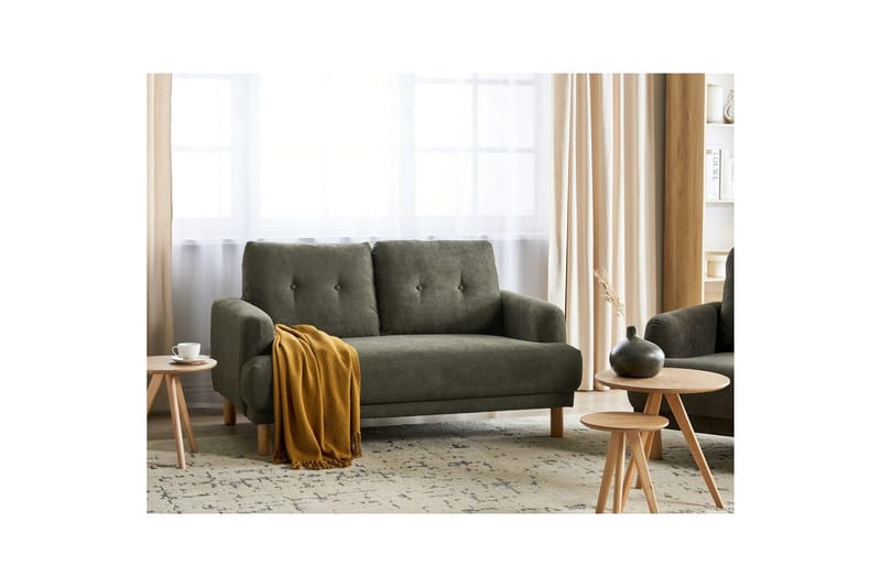 2-sitssoffa Tuve Grönt, ljust trä, Manchestertyg - Grönt, ljust trä, Manchestertyg - Möbler - Soffa - 2 sits soffa