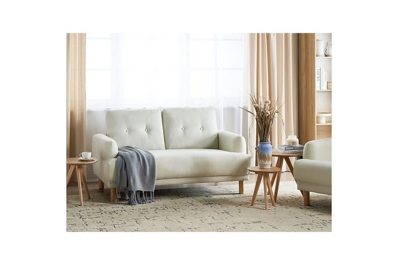 2-sitssoffa Tuve Vit, ljust trä, Polyester - Vit, ljust trä, Polyester - Möbler - Soffa - 2 sits soffa
