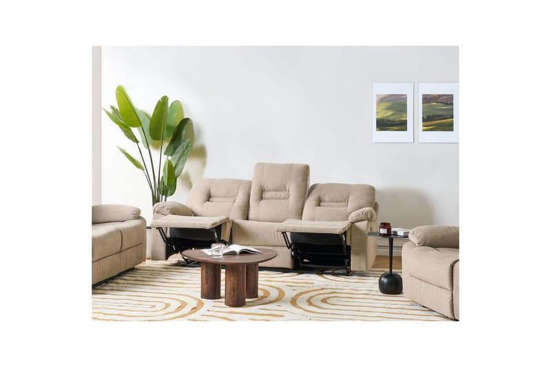 3-sits Reclinersoffa manuell Bergen Beige, svart - Beige, svart - Möbler - Soffa - 3 sits soffa