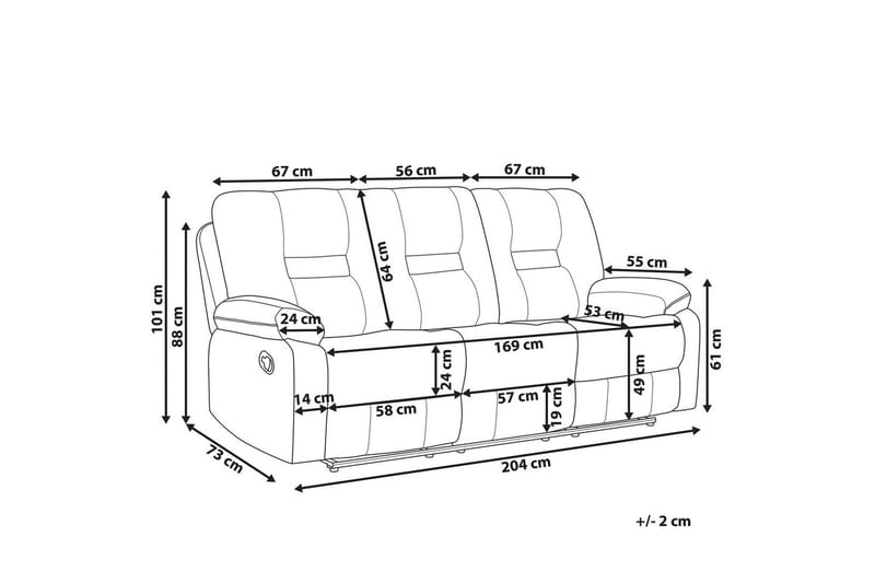 3-sits Reclinersoffa manuell Bergen Vit, Svart - Vit, Svart - Möbler - Soffa - Biosoffa & reclinersoffa