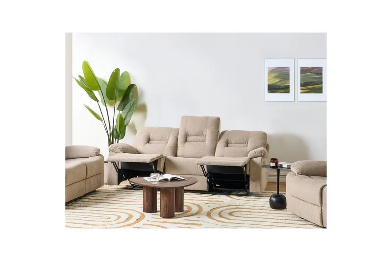 3-sits Reclinersoffa manuell Delia - Beige, svart - Möbler - Soffa - 3 sits soffa