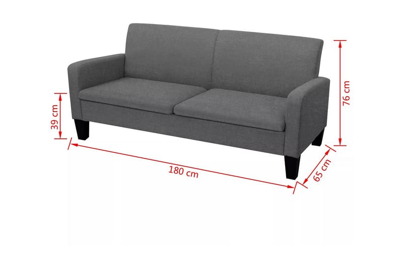 3-sitssoffa 180x65x76 cm mörkgrå - Grå - 3 sits soffa