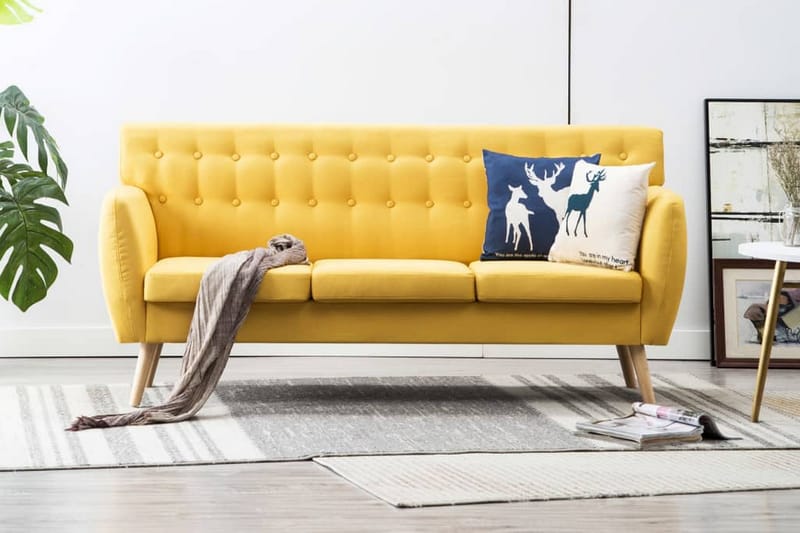 3-sitssoffa med tygklädsel 172x70x82 cm gul - Gul - Möbler - Soffa - 3 sits soffa