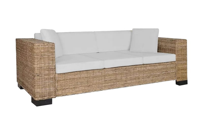 3-sitsUtesoffa 8 delar äkta rotting - Brun - Utemöbler - Loungemöbler - Loungesoffa