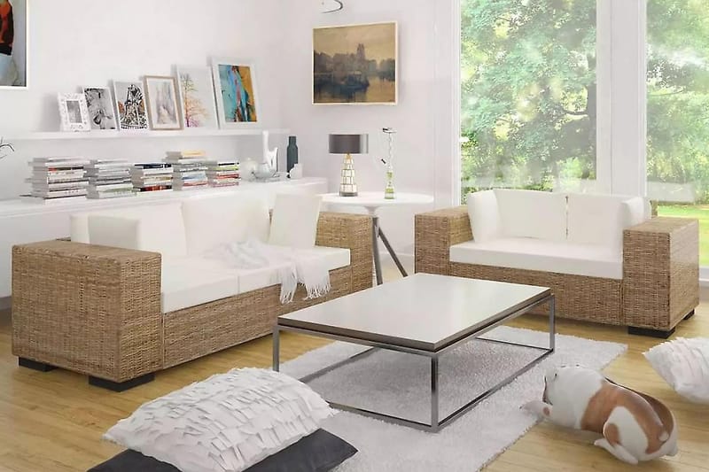 3-sitsUtesoffa 8 delar äkta rotting - Brun - Utemöbler - Loungemöbler - Loungesoffa