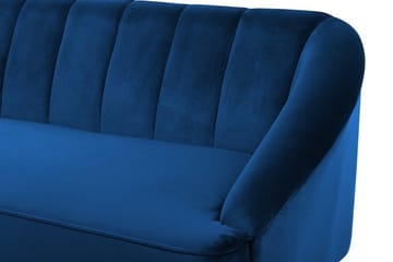 Alsvag 3-sits Kanalstoppad Sammetssoffa med Träben - Blå - Möbler - Soffa - 3 sits soffa