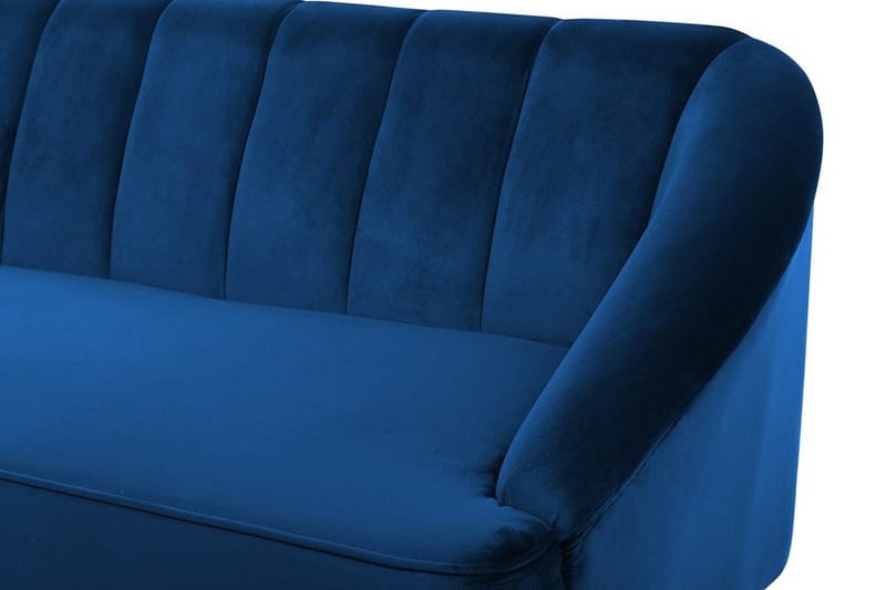 Alsvag 3-sits Kanalstoppad Sammetssoffa med Träben - Blå - Möbler - Soffa - 3 sits soffa