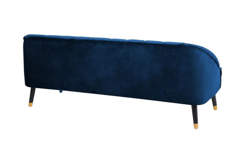 Alsvag 3-sits Kanalstoppad Sammetssoffa med Träben - Blå - Möbler - Soffa - 3 sits soffa