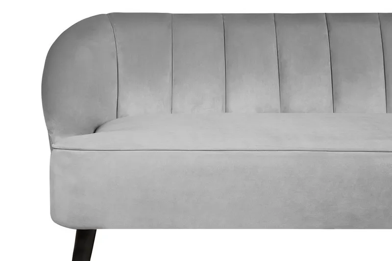Alsvag 3-sits Kanalstoppad Sammetssoffa med Träben - Grå - Möbler - Soffa - 3 sits soffa