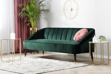 Alsvag 3-sits Kanalstoppad Sammetssoffa med Träben - Grön - Möbler - Soffa - 3 sits soffa
