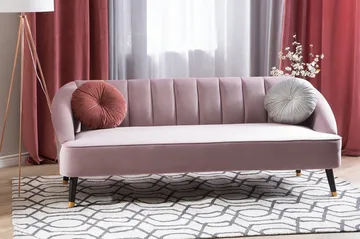 Alsvag 3-sits Kanalstoppad Sammetssoffa med Träben - Rosa - Möbler - Soffa - 3 sits soffa