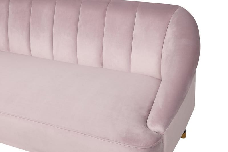 Alsvag 3-sits Kanalstoppad Sammetssoffa med Träben - Rosa - Möbler - Soffa - 3 sits soffa