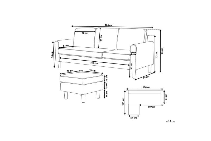Avesta Soffa 2-4 Sits Med Fotpall - Brun - Möbler - Soffa - 3 sits soffa