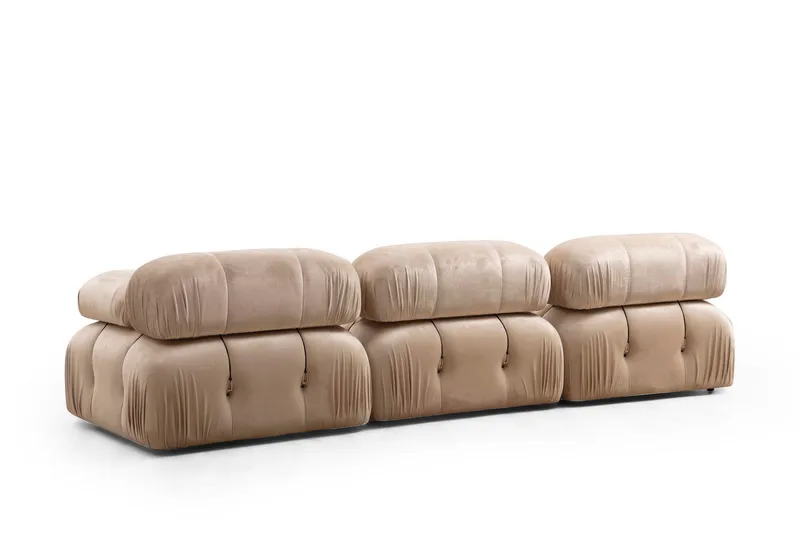 Belgin Bubblig Soffa 3-sits med fasta armstöd och repdetaljer - Beige - Möbler - Soffa - Modulsoffor - Komplett modulsoffa
