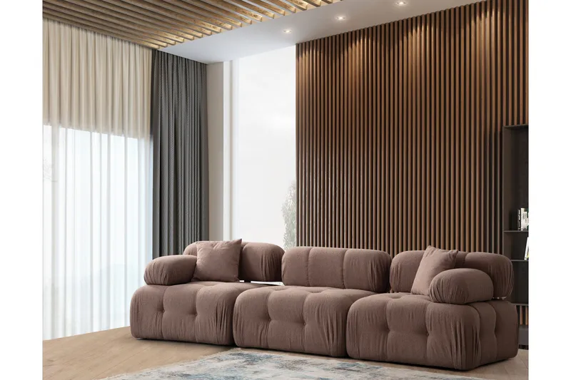 Belgin Bubblig Soffa 3-sits med utfällbara armstöd och ryggstöd, Cappuccino