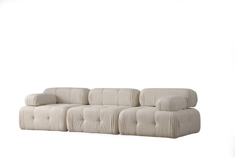 Belgin Bubblig Soffa 3-sits med utfällbara armstöd och ryggstöd - Ljusbeige / Beige - Möbler - Soffa - Modulsoffor - Komplett modulsoffa