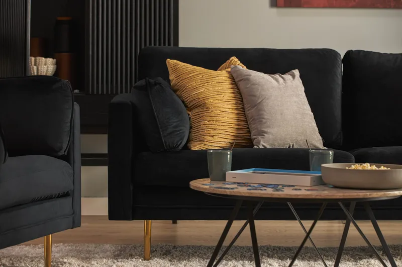 Bloom 3-sits Sammetssoffa - Svart - Möbler - Soffa - 3 sits soffa