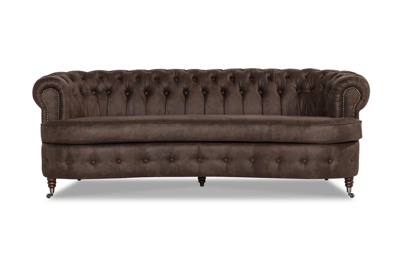 Chesterfield 3-sits Soffa Svängd - Mörkbrun - Chesterfield soffa - 3 sits soffa